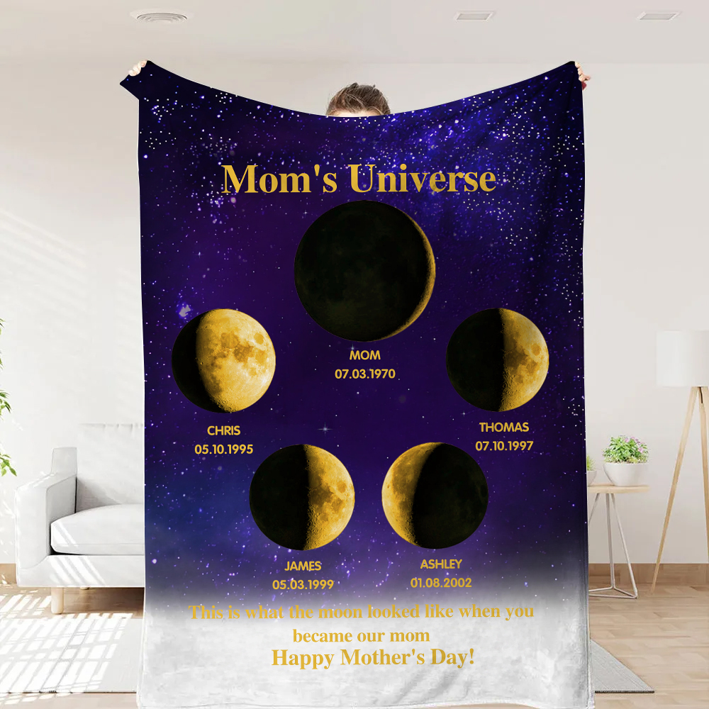 Mummy's Universe - Personalised Customised Starry Moon Phase Blanket