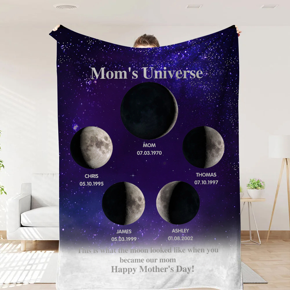 Mummy's Universe - Personalised Customised Starry Moon Phase Blanket