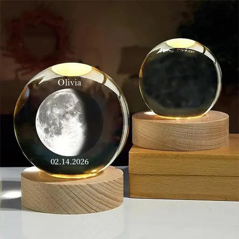 Custom Moon Phase 3D Spherical Crystal Ball Lamp With Name