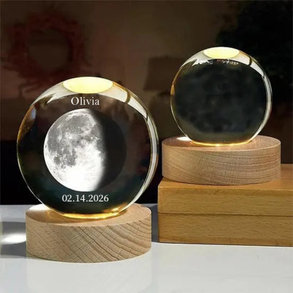 Custom Moon Phase 3D Spherical Crystal Ball Lamp With Name