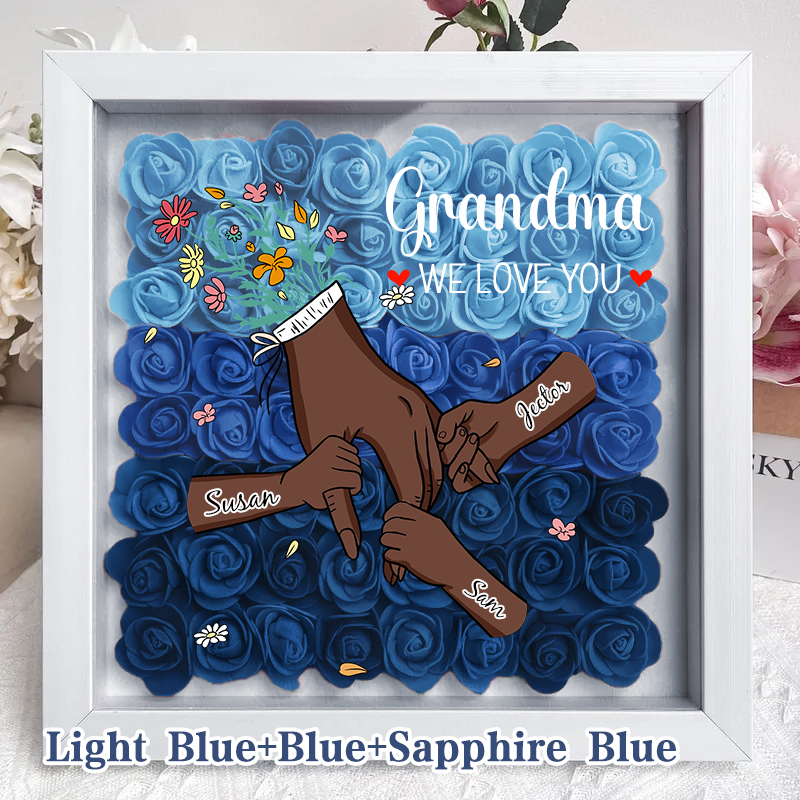 Family Love Blooms Forever – Custom Mum & Grandma Flower Shadow Box with Names