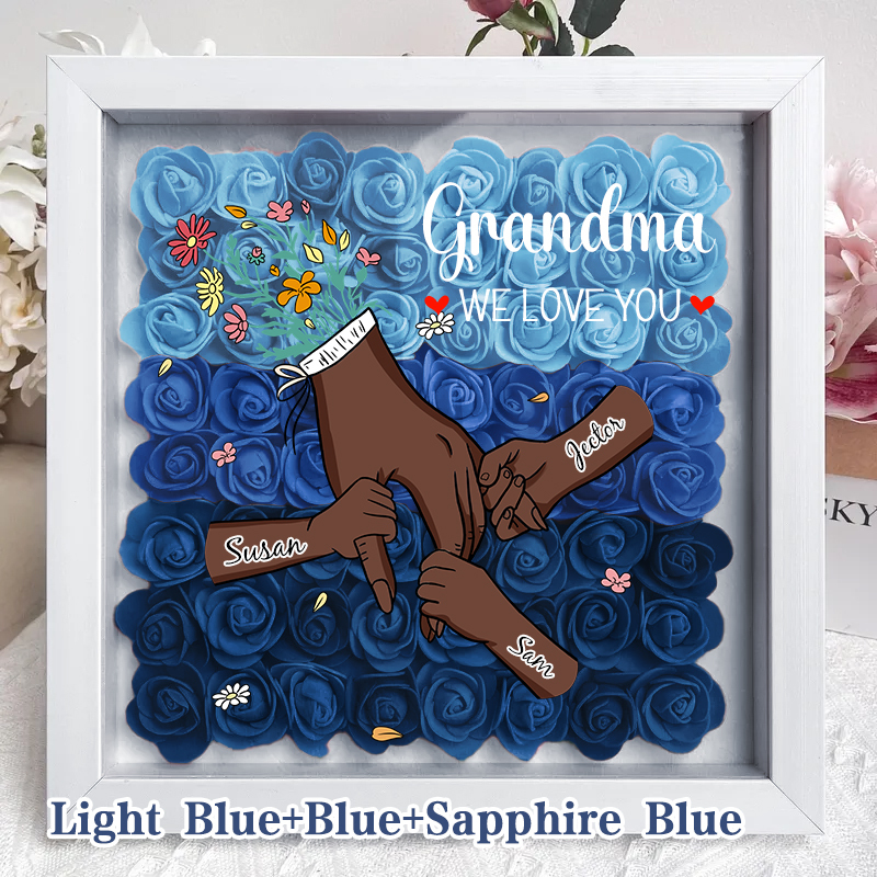 Family Love Blooms Forever – Custom Mum & Grandma Flower Shadow Box with Names