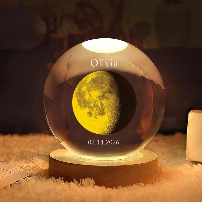 Custom Moon Phase 3D Spherical Crystal Ball Lamp With Name