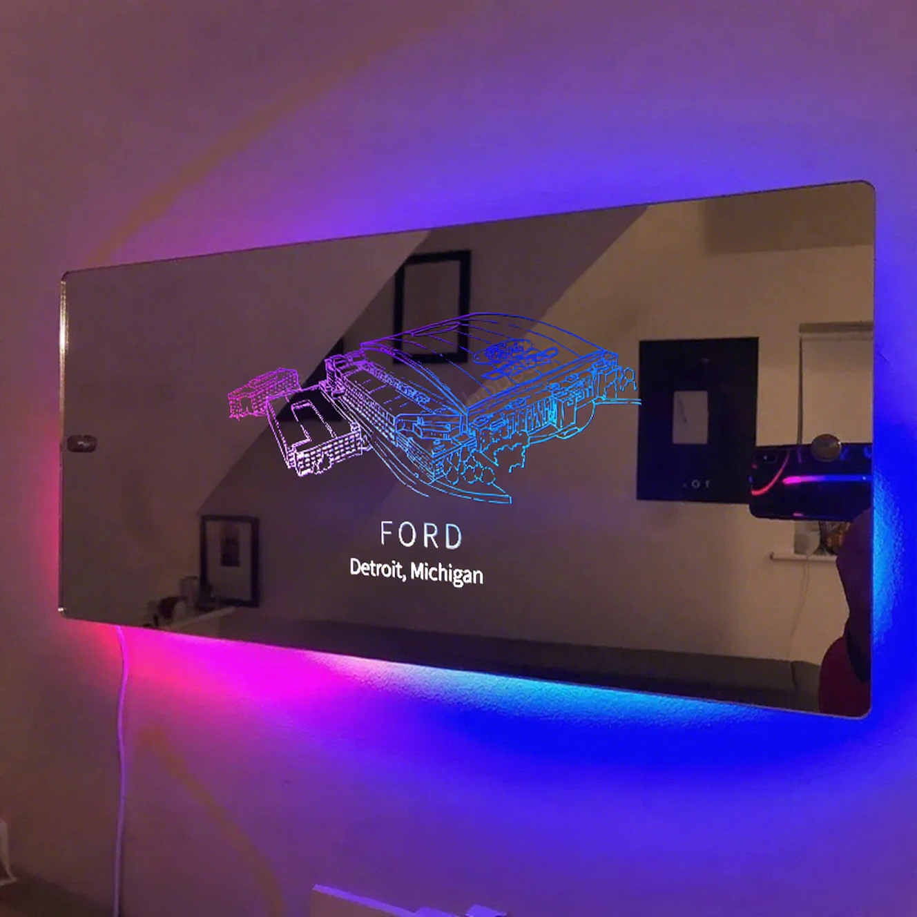 Ford Field Stadium Mirror Light-Gifts For Sports Lovers、Detroit Lions、Michigan、NFL