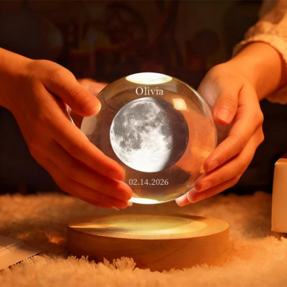 Custom Moon Phase 3D Spherical Crystal Ball Lamp With Name