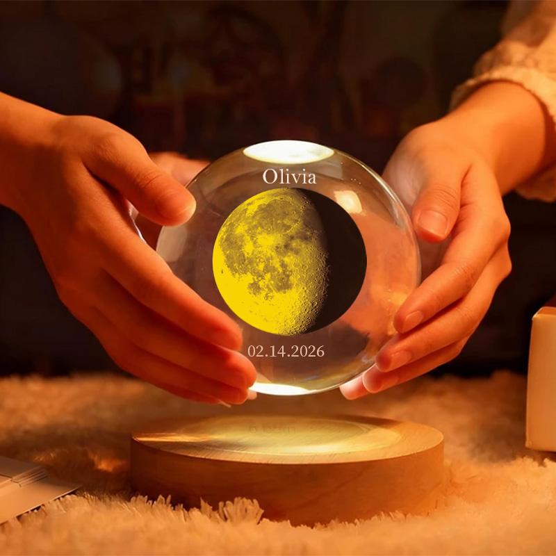 Custom Moon Phase 3D Spherical Crystal Ball Lamp With Name