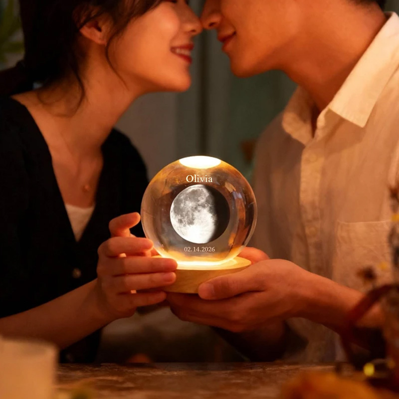 Custom Moon Phase 3D Spherical Crystal Ball Lamp With Name