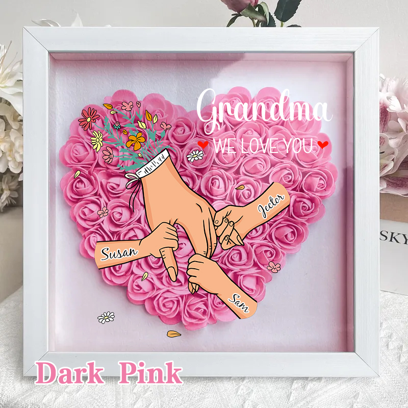 Family Love Blooms Forever – Custom Mum & Grandma Flower Shadow Box with Names