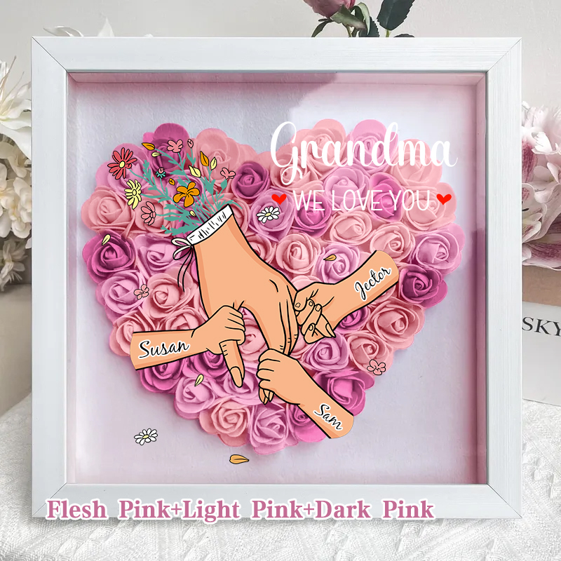 Family Love Blooms Forever – Custom Mum & Grandma Flower Shadow Box with Names