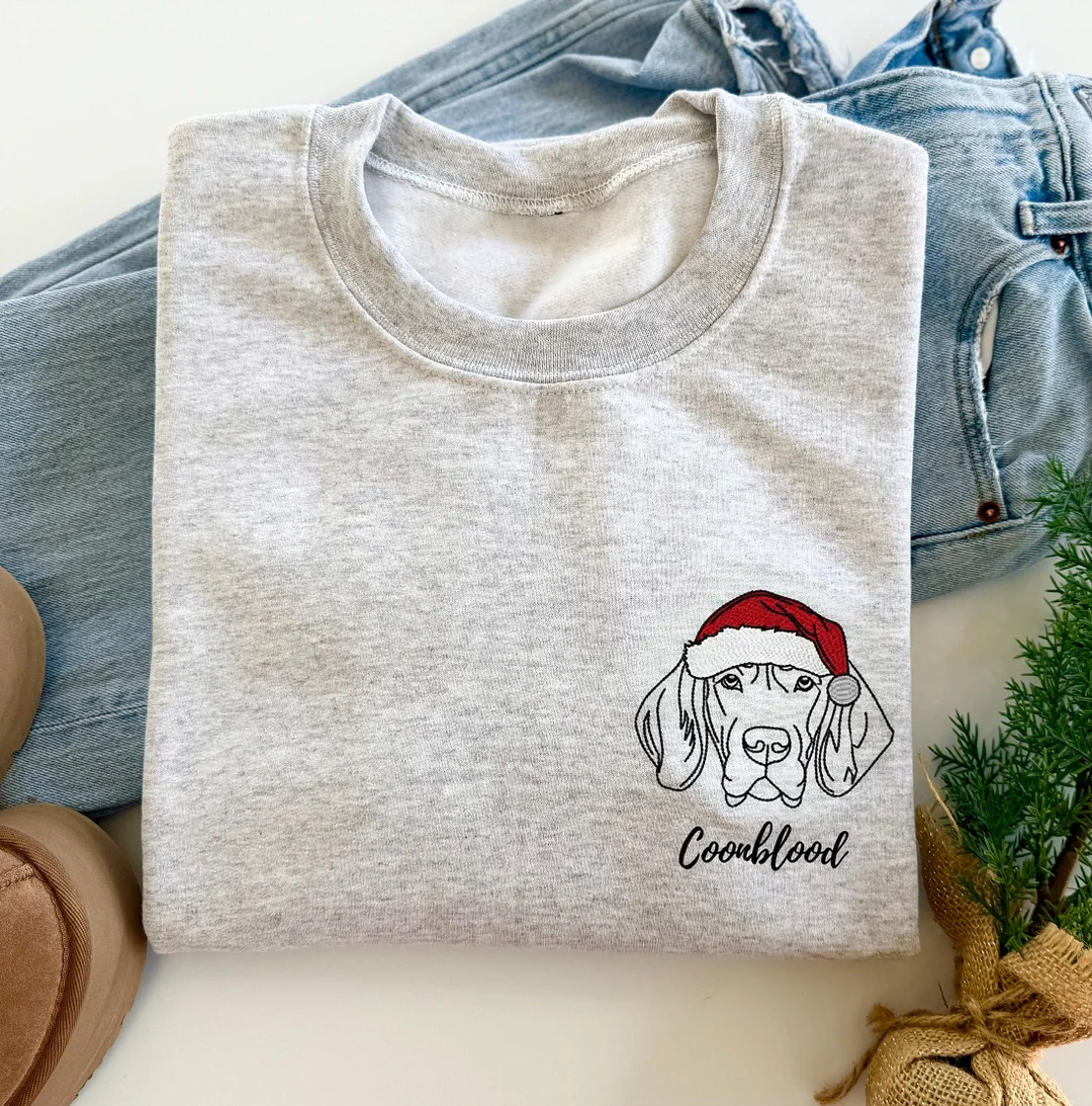 Custom Embroidered Santa Hat Pet Outline Portrait Sweatshirt , Merry Christmas Gifts
