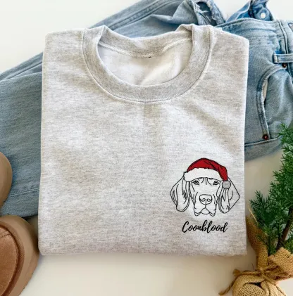 Custom Embroidered Santa Hat Pet Outline Portrait Sweatshirt , Merry Christmas Gifts