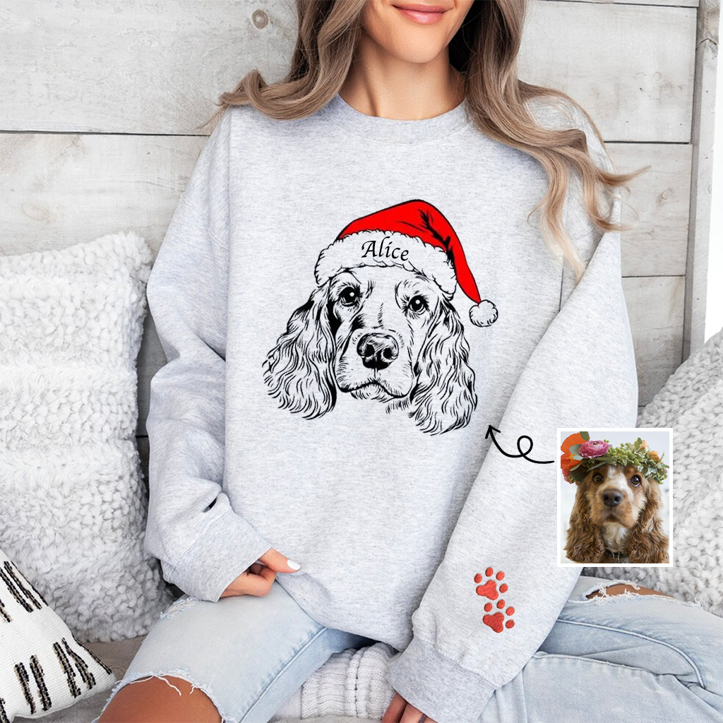 Custom Pet Christmas Sweatshirt - Personalized Dog/Cat Santa Hat Graphic Hoodie