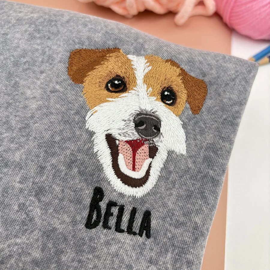 Custom Dog Embroidered Vintage Wash Sweatshirt T-Shirt
