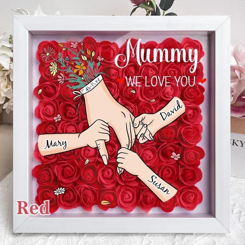 Family Love Blooms Forever – Custom Mum & Grandma Flower Shadow Box with Names