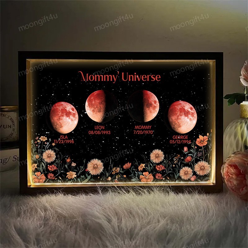 Mummy's Universe-Personalized Led light frame with text and date Moon Phase Lightbox⭐️