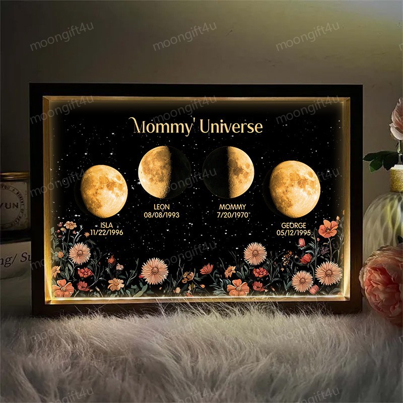 Mummy's Universe-Personalized Led light frame with text and date Moon Phase Lightbox⭐️