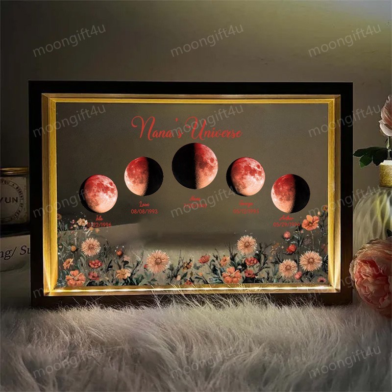 Custom Moon Phase Led light frame with text and date⭐️