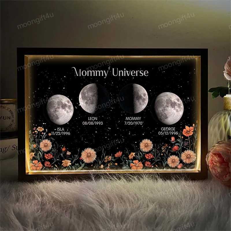 Mummy's Universe-Personalized Led light frame with text and date Moon Phase Lightbox⭐️
