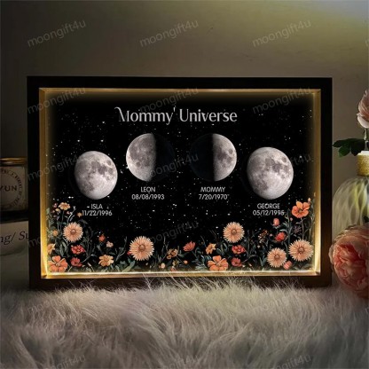 Mummy's Universe-Personalized Led light frame with text and date Moon Phase Lightbox⭐️