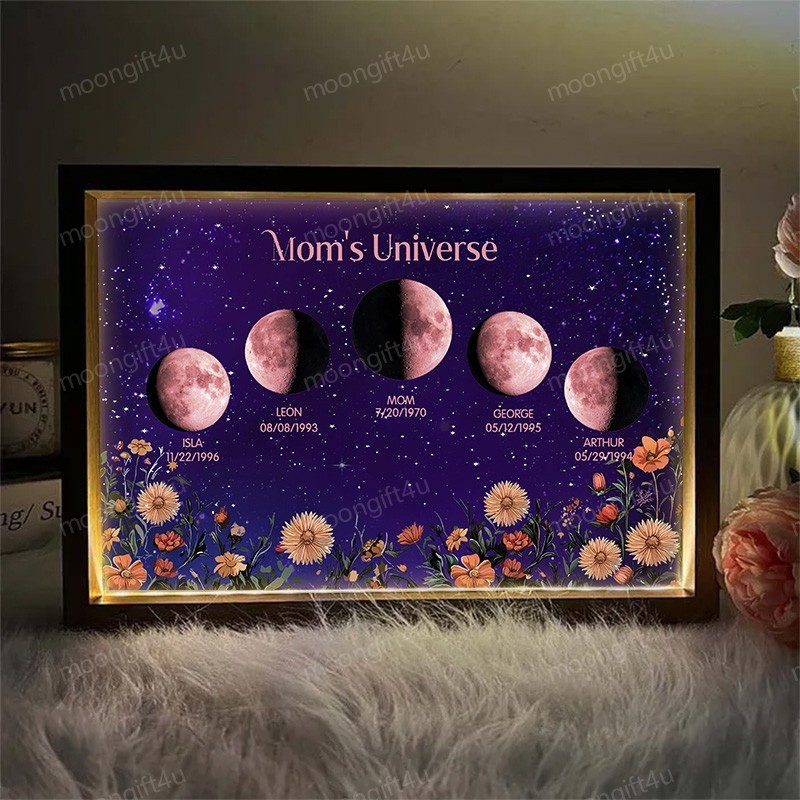 Mummy's Universe-Personalized Led light frame with text and date Moon Phase Lightbox⭐️
