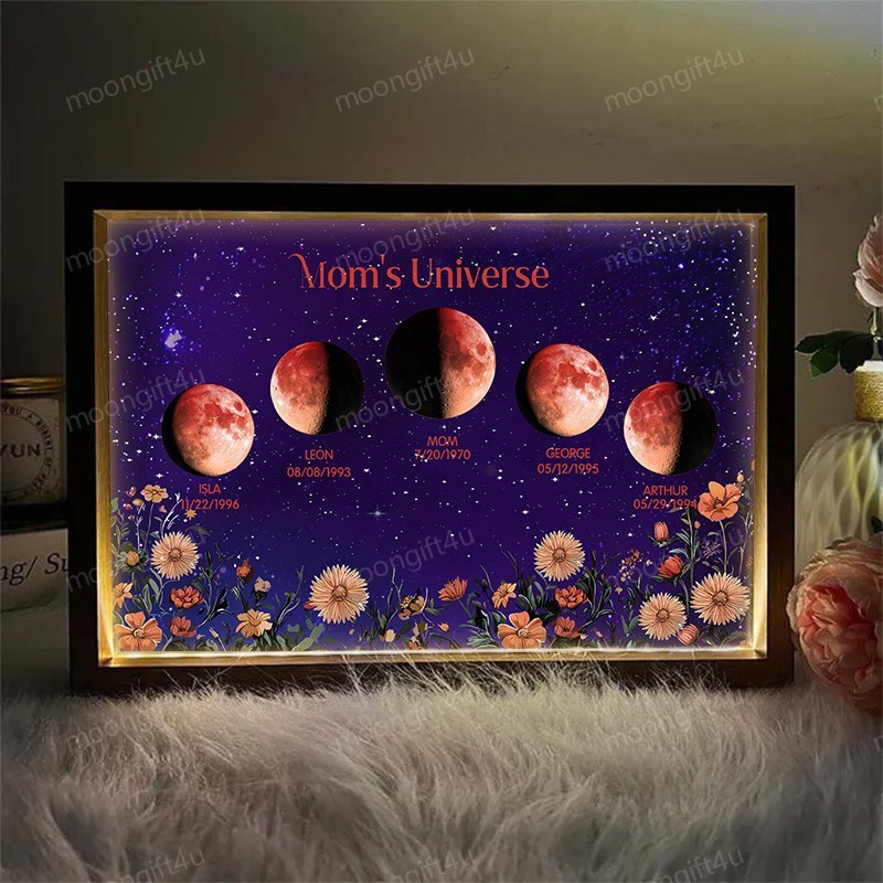 Mummy's Universe-Personalized Led light frame with text and date Moon Phase Lightbox⭐️