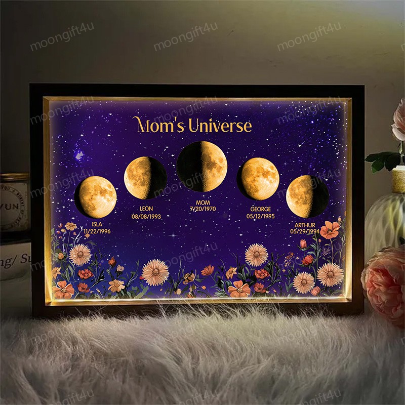 Mummy's Universe-Personalized Led light frame with text and date Moon Phase Lightbox⭐️