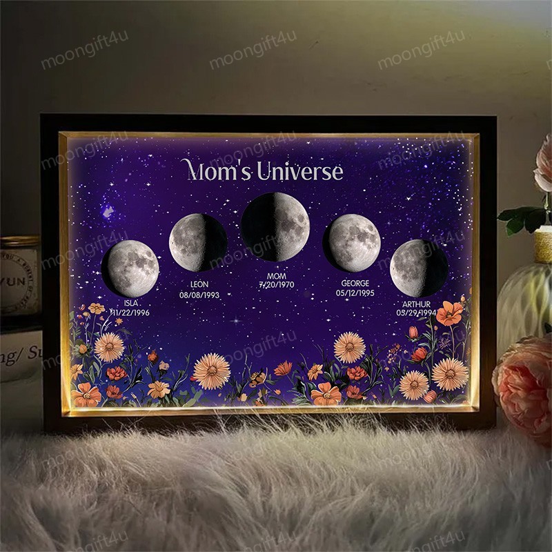 Mummy's Universe-Personalized Led light frame with text and date Moon Phase Lightbox⭐️