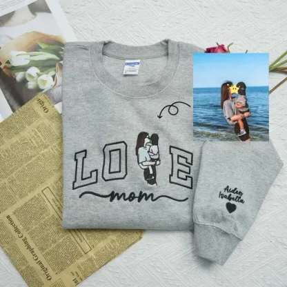 Custom Mum Mama Embroidered Photo Portrait For MOM Love Sweatshirt