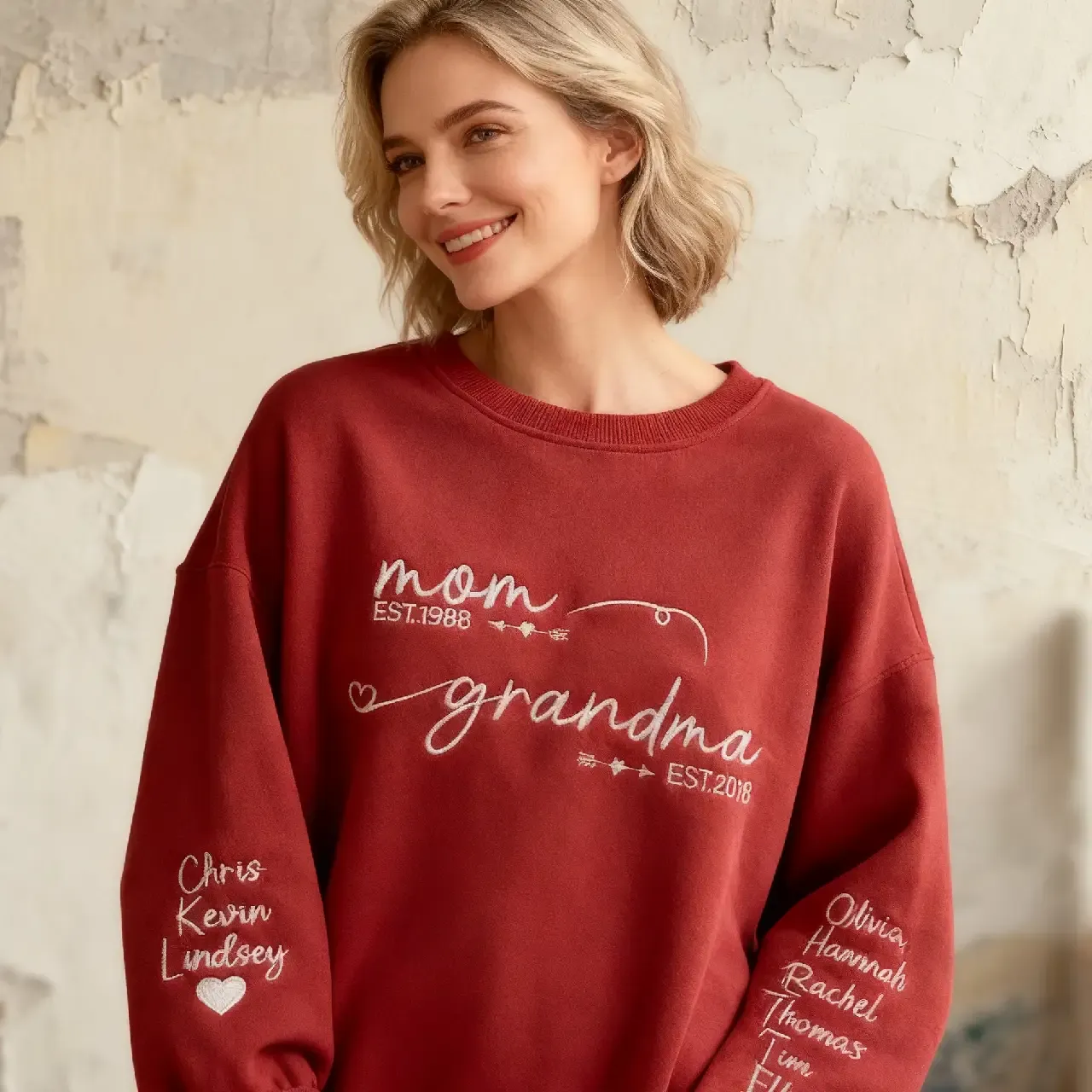   Custom Embroidered Mom Grandma Est Year Sweatshirt, Mother's Day Gift for Grandma