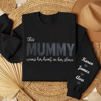 Mom Heart on Sleeve Custom Embroidered  Sequined Sweatshirt，T-Shirt – Gift for Mom & Nana
