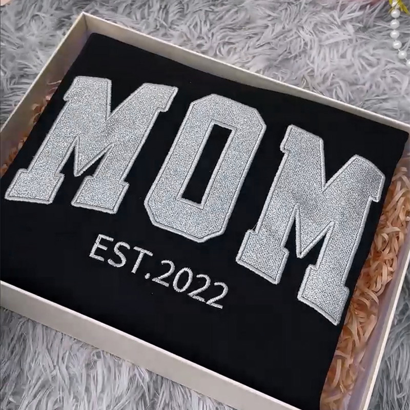 Custom Mom Est. Year Sweatshirt with Glitter Side Bow - Heartfelt Mother's Day Gift for Mom & Grandma
