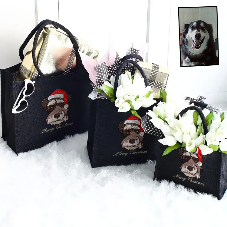 Custom Pet Photo Personalized Luxury Embroidery Christmas Gift Party Bags