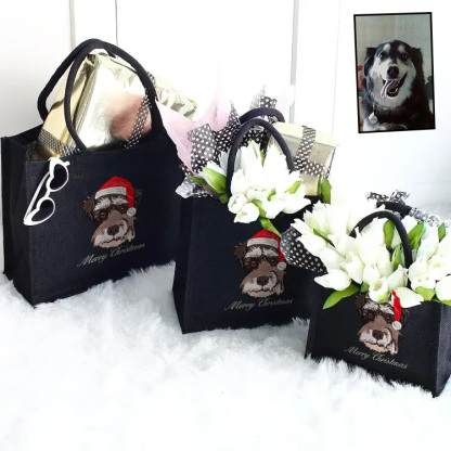 Custom Pet Photo Personalized Luxury Embroidery Christmas Gift Party Bags