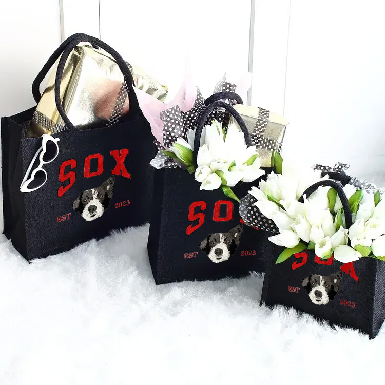 Custom Pet Photo Personalized Preppy Style Embroidered Christmas Gift Party Bags