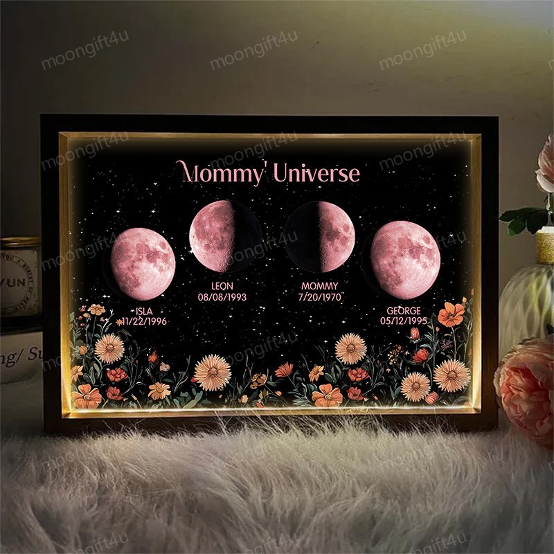 Mummy's Universe-Personalized Led light frame with text and date Moon Phase Lightbox⭐️