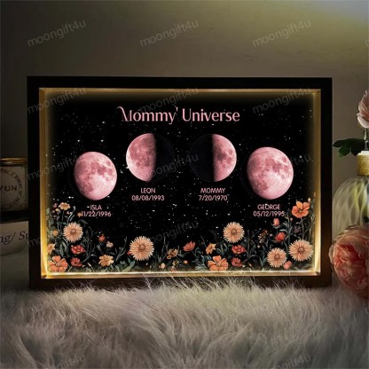 Mummy's Universe-Personalized Led light frame with text and date Moon Phase Lightbox⭐️