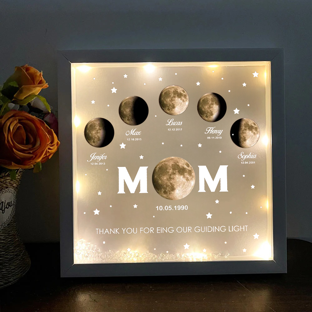 Personalised Night light Mom Moon Phase Frame -  Glowing Light Frame Box