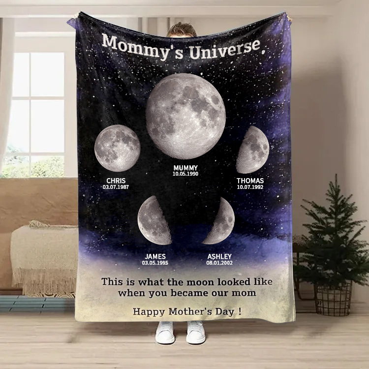 Mummy's Universe - Personalised Customised Starry Moon Phase Blanket