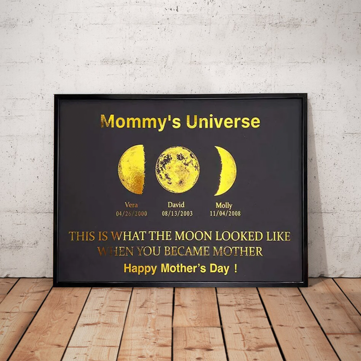 Custom Moon Phase Frame With Text & Date- Custom Art Frame for Mum - Mummy's Universe