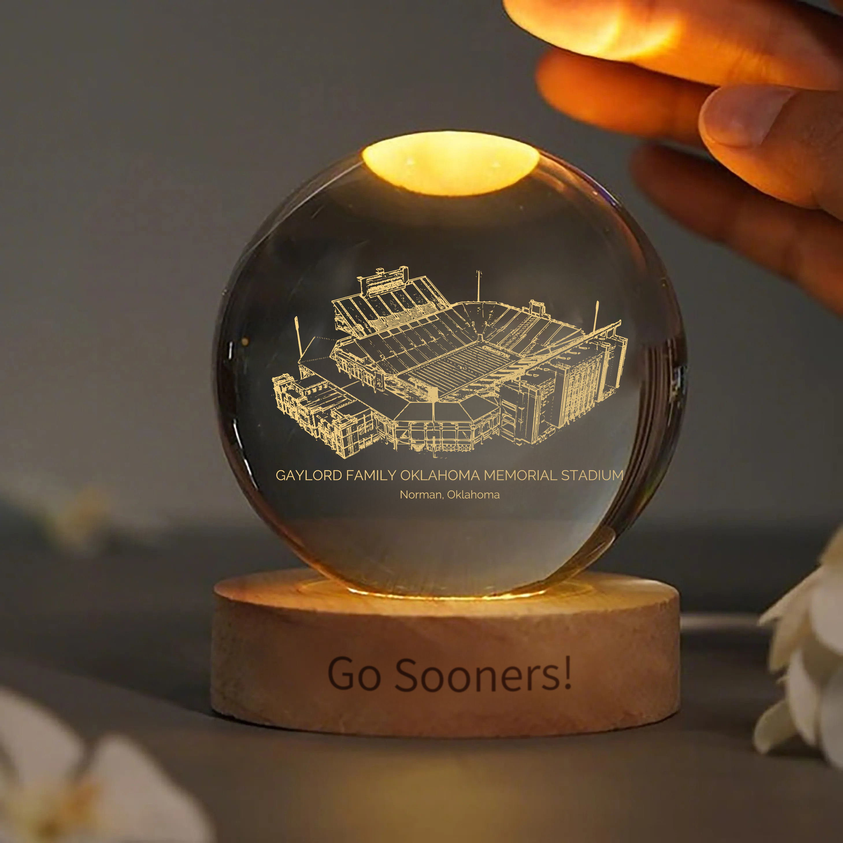 Gaylord Family Oklahoma Memorial Stadium 3D Spherical Crystal Ball Lamp