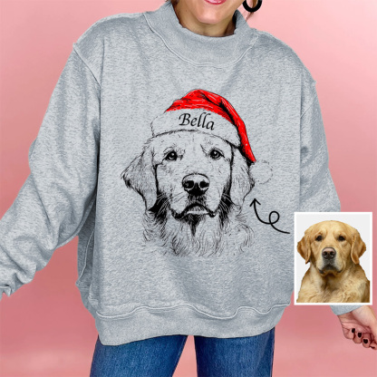 Custom Dog Mom Pet Christmas Mock Neck Reversible Sweatshirt - Personalized Dog/Cat Santa Hat Graphic Sweatshirt 