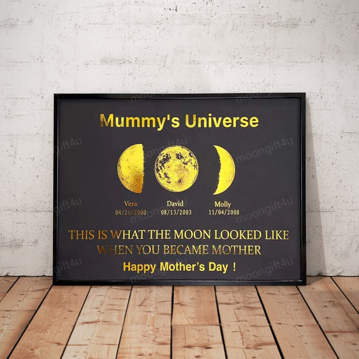 Custom Moon Phase Frame With Text & Date- Custom Art Frame for Mum - Mummy's Universe