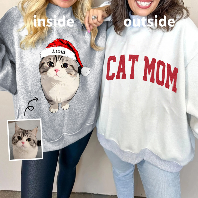 Custom Dog Mom Pet Christmas Mock Neck Reversible Sweatshirt