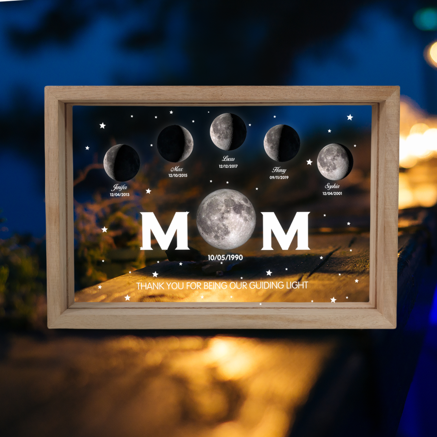The Day You Became Our Mom, Custom  Mom Moon Phase Led light frame, Mother’s Day Gift, Father's Day