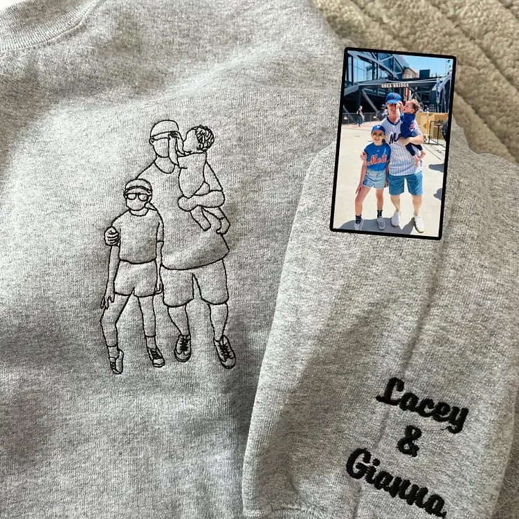Custom outlined embroidered photo portrait sweatshirt gift for papà, papá, pai