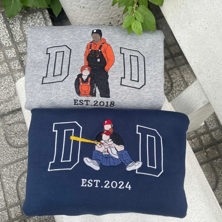 Custom Portrait from Photo Sweatshirt Embroidered Dad，Papa Sweatshirt