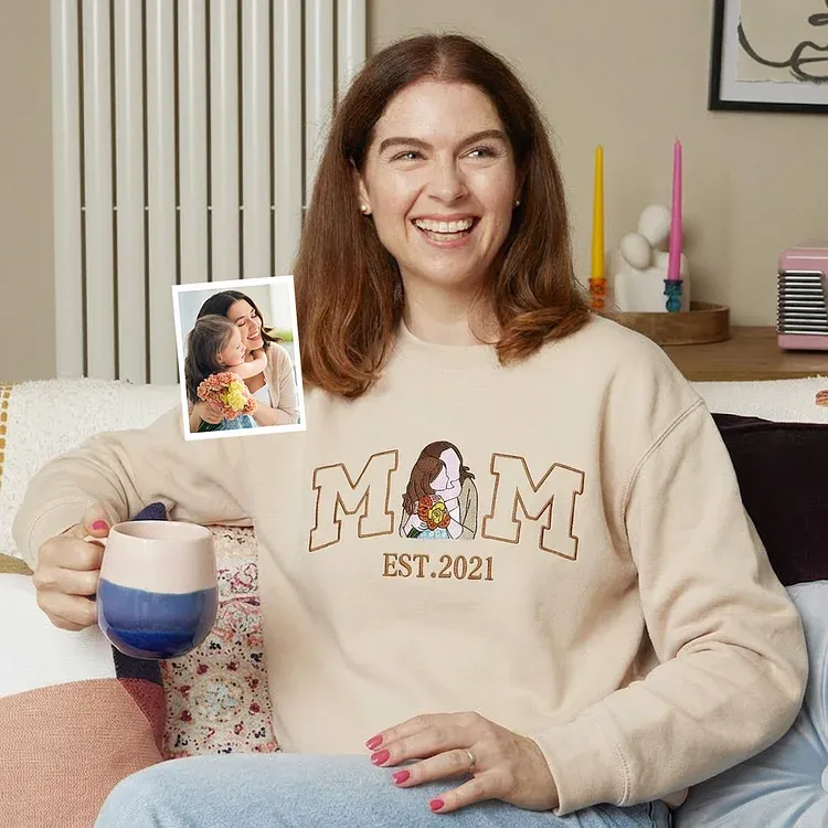 Customized Mum Mom Mother-Child Photo Mother's Day Embroidered Sweatshirt