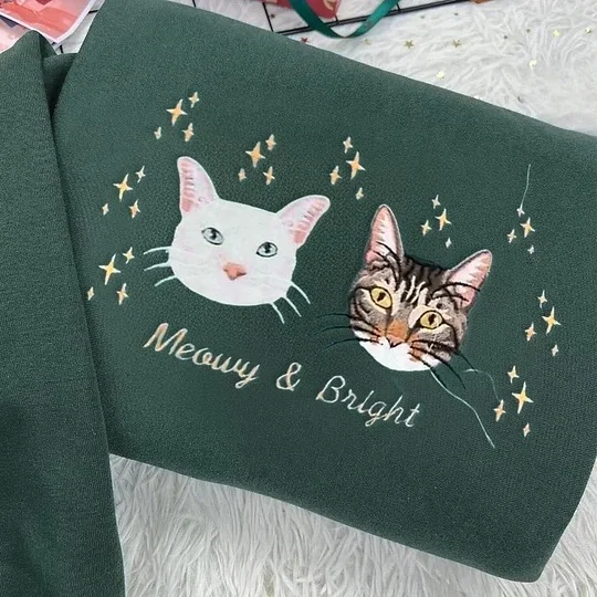 Custom Embroidered Pet Face Sweatshirt Hoodie with Star Pattern