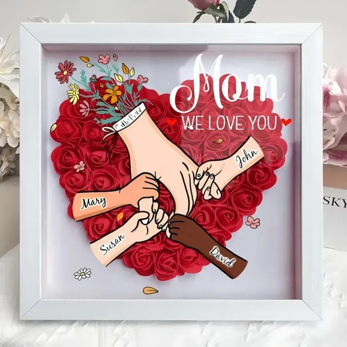 Family Love Blooms Forever – Custom Mum & Grandma Flower Shadow Box with Names