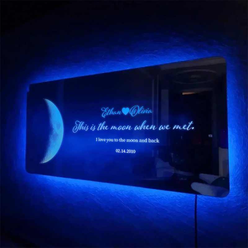 Custom Couple Anniversary Moon Phase Mirror Light - Romantic Valentine's Day Gift